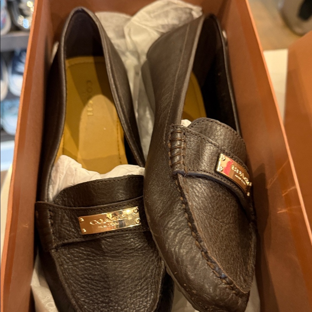 Coach Dark Brown Leather Slip-On Loafers